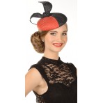 Black Red Sisal Pillbox with contrast bow fascinator H1435