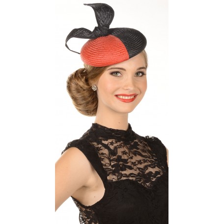 Black Red Sisal Pillbox with contrast bow fascinator H1435