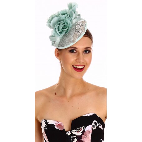 Mint Green Fascinator with Bunch of Roses F1525