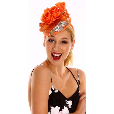 Orange Fascinator with Bunch of Roses F1525
