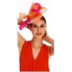Hot Pink Orange Lace pillbox Fascinator with bows H1558