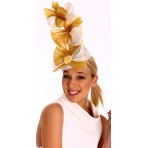 White Gold Silk abaca bow fascinator H1576