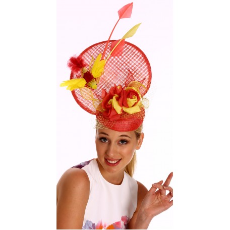 Coral Pink Yellow Fascinator Roses and birds H1588
