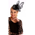 Black vintage lace pillbox fascinator H1614