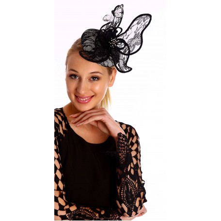 Black vintage lace pillbox fascinator H1614 Black vintage lace pillbox fascinator H1614
