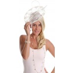 Nude and White Lace and Feather Fascinator H1728
