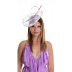 WISTERIA AND WHITE LACE AND FEATHER FASCINATOR H1728