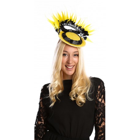 Sunshine Black Lace Feather Hat Fascinator H1730