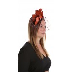 Bronze Handmade Faux Leather Leaves and Net Fascinator H1756