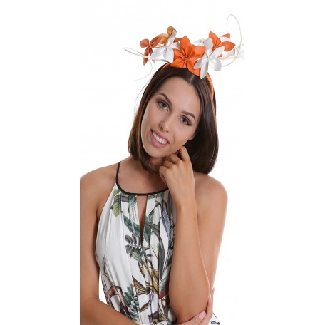 Orange and White Faux Leather Flowers Fascinator H1757