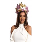 Linen Gold Leather Flower Crown Headband Fascinator H1802