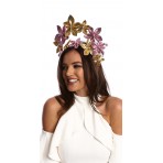 Linen Gold Leather Flower Crown Headband Fascinator H1802