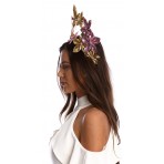 Linen Gold Leather Flower Crown Headband Fascinator H1802