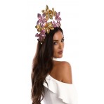 Linen Gold Leather Flower Crown Headband Fascinator H1802