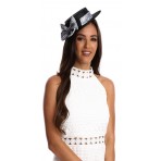 Black and White Boater With Bow S1608