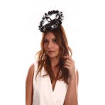 Black White Lace Feather Hat Fascinator H1730