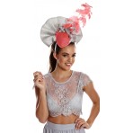 Grey Coral Circle Fascinator Bow Feather H1629